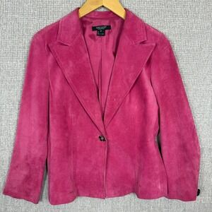 Karen Kane Leather Blazer Jacket Pink Suede Fitted Career Sz M Western Cowgirl‎